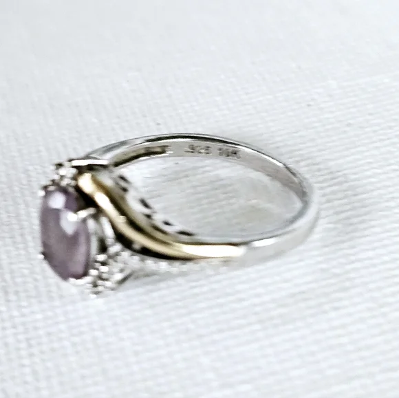Genuine Amethyst & Diamond Ring in 10k & Sterling Silver Sz 7! - Picture 2 of 6